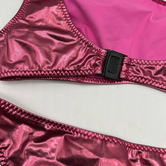 LISA MARIE FERNANDEZ Arden Metallic PVC 2 pc Bikini Set Pink Women's Size 0 XS - Picture 6 of 10